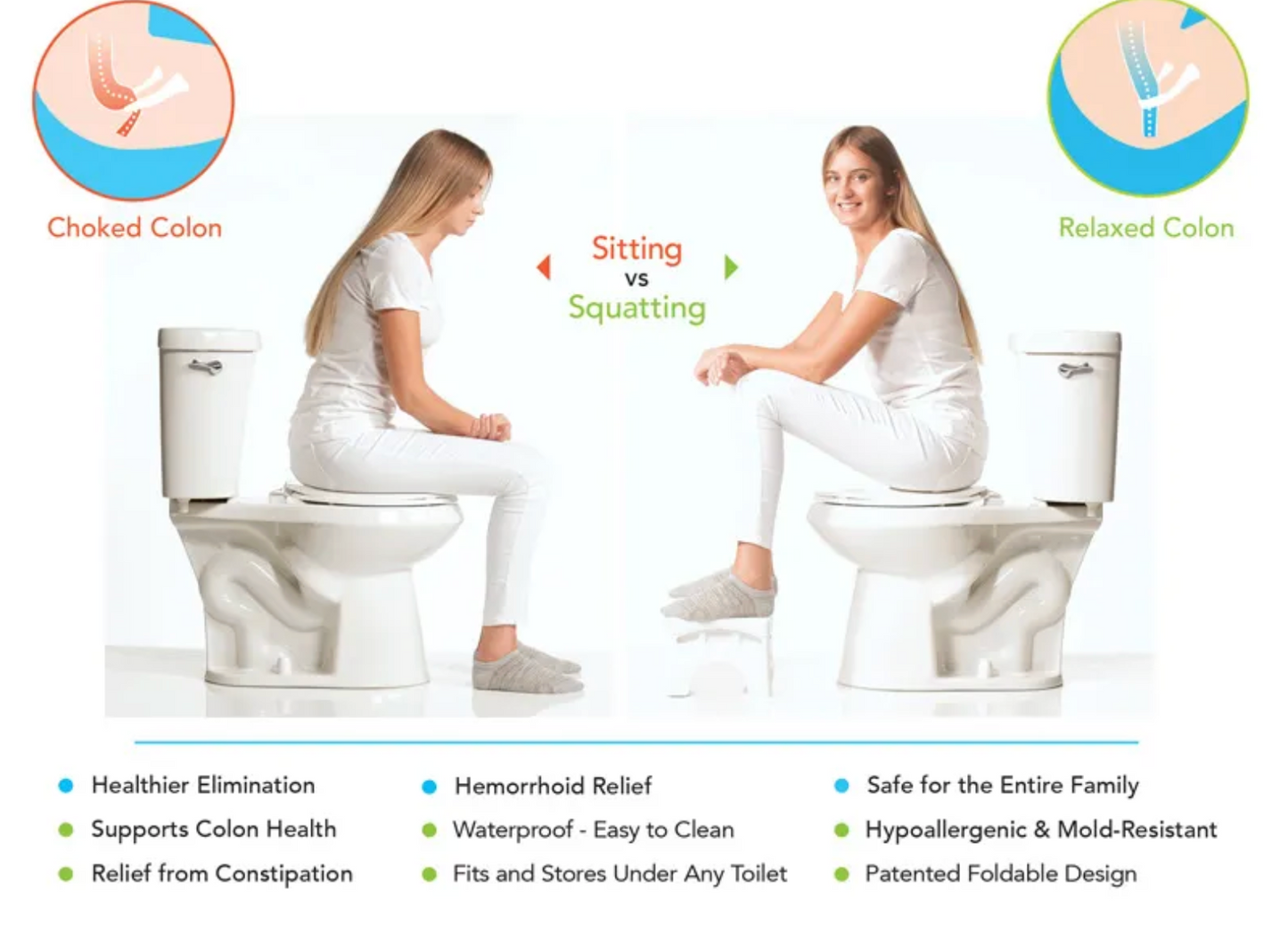 Wood Squat Stool for Bathroom ( Portable) (New White)