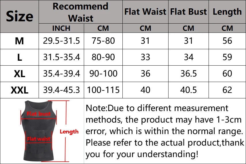 Men Body Shaper Slimming Compression Vest Undershirt Seamless Waist Trainer Shape wear