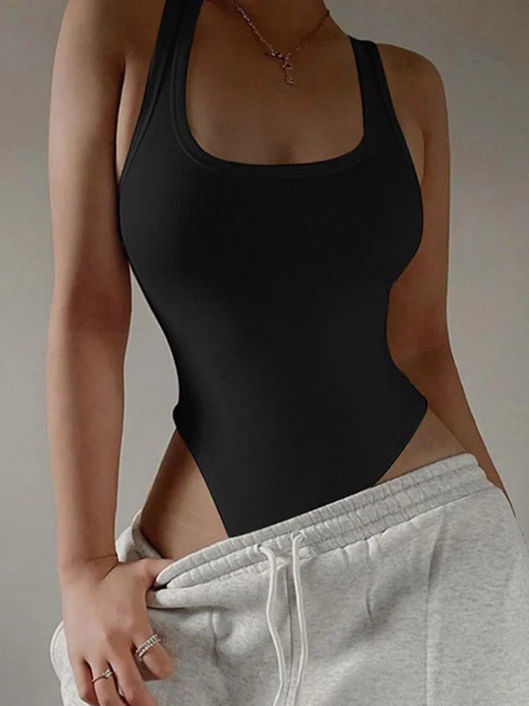 Sleeveless Knit Bodysuit  Off Shoulder Halter Top