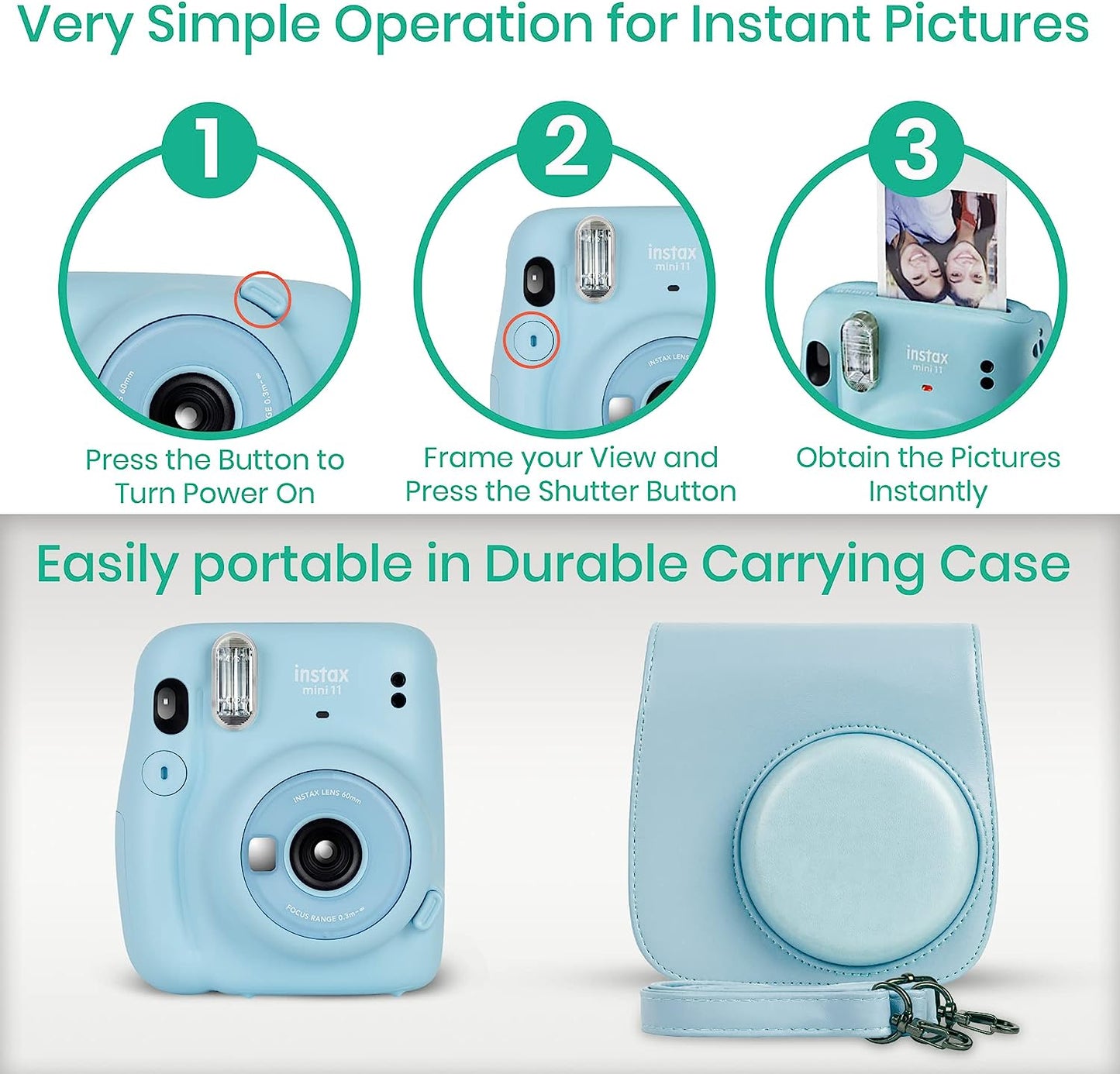 Instax Mini 11 Camera with  Instant Mini Film (60 Sheets) Bundle with Deals Number One Accessories Including Carrying Case, Selfie Lens, Photo Album, Stickers (Lilac Purple)