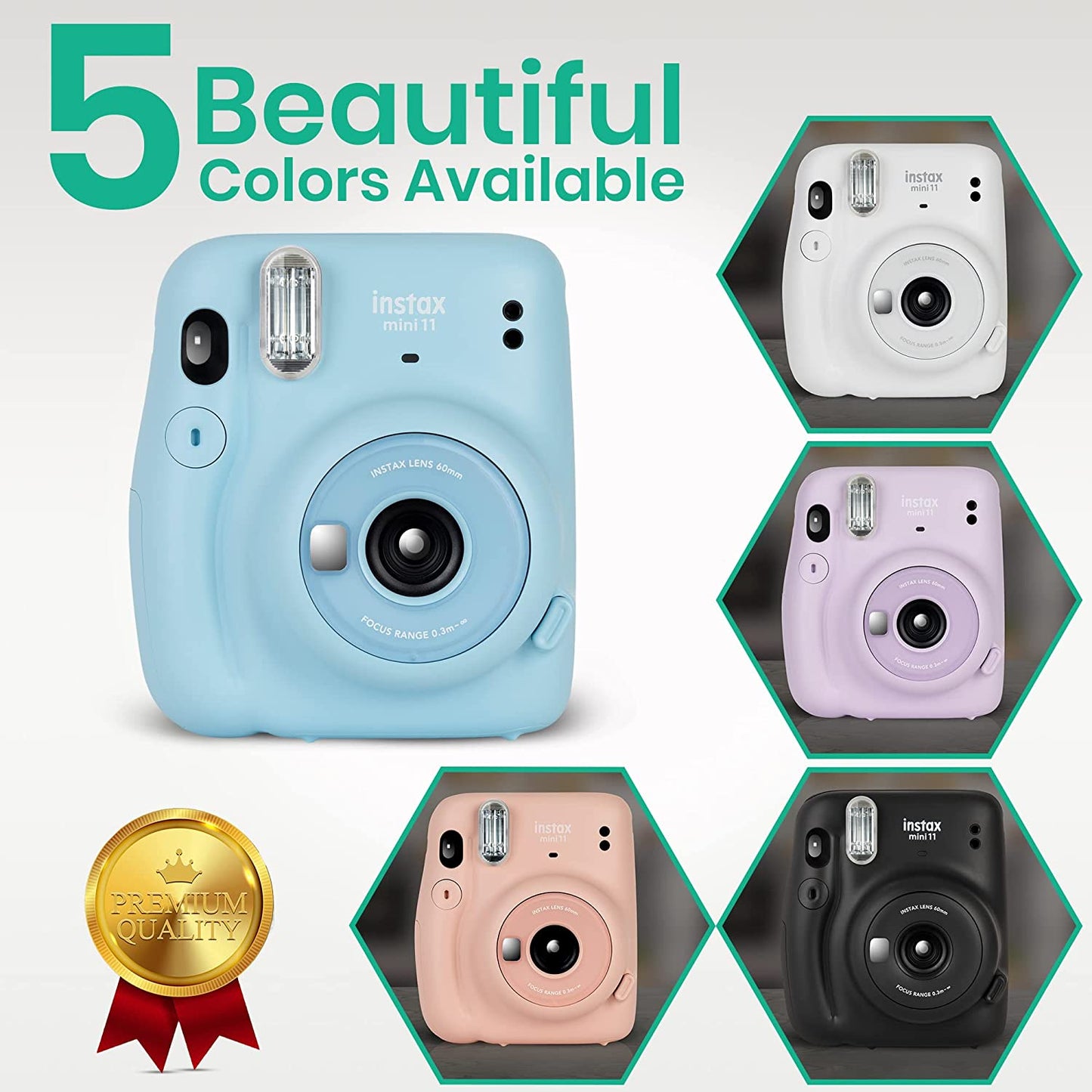 Instax Mini 11 Camera with  Instant Mini Film (60 Sheets) Bundle with Deals Number One Accessories Including Carrying Case, Selfie Lens, Photo Album, Stickers (Lilac Purple)